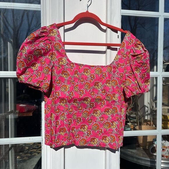 J Crew Collection Puff-sleeve Squareneck Top in Ratti® Pink Blooms Print NWT - Picture 6 of 11